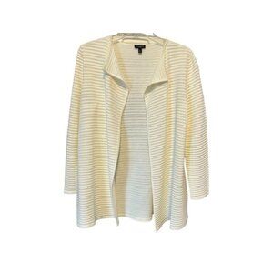 Talbots Women's Petites Open Cardigan Sweater Sz Mp Ivory Ribbed Long Spring